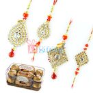 Royal Golden Diamond 2 Rakhi Pairs with 16 Pcs Yummy Ferrero Chocolates