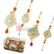 Royal Golden Diamond 2 Rakhi Pairs with 16 Pcs Yummy Ferrero Chocolates