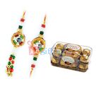 Beautiful Diamond Rakhi Pair with 16 Pcs Ferrero Rocher Chocolates