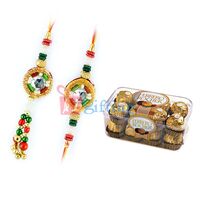 Beautiful Diamond Rakhi Pair with 16 Pcs Ferrero Rocher Chocolates