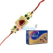 Excellent Kundan Diamond Rakhi with Cadbury Celebration Pack