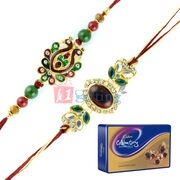 Cadbury Celebration Rich Dry Fruits Tin with 2 Kundan Meena Diamond Rakhis