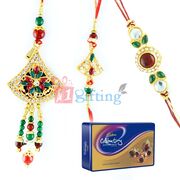 Golden Diamond Bhaiya Bhabhi Rakhis with Cadbury Celebration Tin