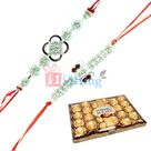 Diamond Flower Silver 2 Rakhis with Ferrero Rocher 24 Pcs
