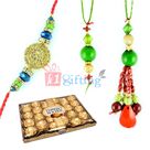 Bhaiya Bhabhi Beads Rakhi n Superb Golden Diamond Rakhi with Ferrero Rocher 24 Pcs