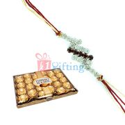 Awesome Silver Diamond Rakhi n 24 Pcs Ferrero Rocher Chocolate
