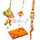 Small Cadbury Celebration Chocolate with Bhaiya Bhabhi Rakhi n 1 Diamond Golden Rakhi