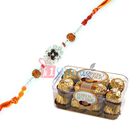 Diamond Silver Rudraksh Rakhi n Ferrero Rocher 16 Pcs