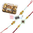Ferrero Rocher 16 Pcs n 2 Diamond Silver Sandalwood Beads Rakhi for Brother