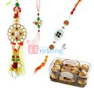 Marvellous Pearl Bhaiya Bhabhi n Diamond Rudraksh Rakhis with Ferrero Rocher 16 Pcs