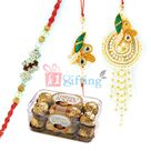 Bhaiya Bhabhi Pearl Rakhi n 1 Diamond Sandalwood Rakhi with Ferrero Rocher 16 Pcs