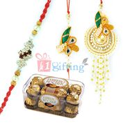 Bhaiya Bhabhi Pearl Rakhi n 1 Diamond Sandalwood Rakhi with Ferrero Rocher 16 Pcs