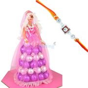 Chocolate Barbie Doll with Diamond Silver Rakhi