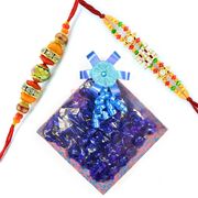 Beautiful Swastik Diamond 2 Rakhis with Chocolate