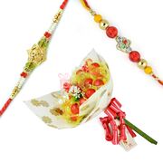 Golden Diamond 2 Rakhi Set with Chocolate Bouquet