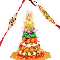 Beautiful Chocolate Barbie Doll with 2 Rakhi Set