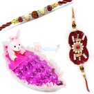 Diamond Ring Floral Rakhi Set with Chocolate Boat