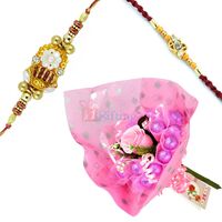 Chocolate Bouquet with Zardozi Diamond Rakhi Pair