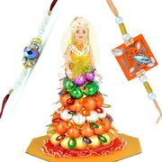 Designer Rakhi Set of 2 with Chocolate Doll
