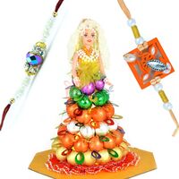 Designer Rakhi Set of 2 with Chocolate Doll