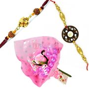 Rudraksha Star Rakhis with Chocolate Bouquet Gift