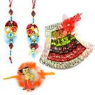 Tri Stone Pair with Kids Rakhi and Chocolate Bouquet
