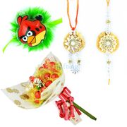 Floral Pair and Kids Rakhi with Chocolate Bouquet