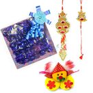 Zari Pair Rakhi with Kids Rakhi and Chocolate
