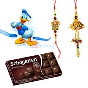 Zardosi Pair and Kids Rakhi with Dark Chocolate