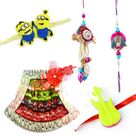 Pair with Two Kids Rakhi and Chocolate Bouquet