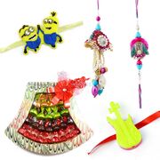 Pair with Two Kids Rakhi and Chocolate Bouquet