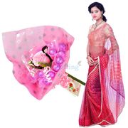 Lehariya Saree with Cherry Chocolate Bouquet