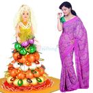 Moscrape Bandhej Saree with Chocolate Doll Gift