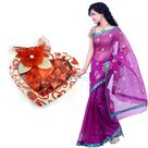Supernet Saree with Heart Chocolate Gift