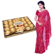 Bandhej Saree with Ferrero Rocher 24 Chocolate