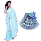 Golden Border Chiffon Saree with Chocolate Bouquet Gift