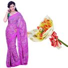 Moscrape Bandhej Saree with Cherry Chocolate Bouquet