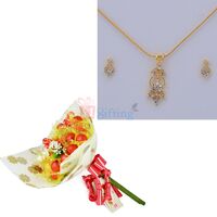 Diamond Golden Jewellery with Cherry Chocolate Boquet