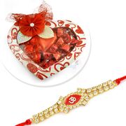 Diamond OM Rakhi with Homemade Heart Shape Cocolate Combo