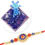 Squre Blue Chocolate Homemade Box with Awesome Diamond Rakhi