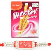 MERE VEERA Diamond Rakhi and Munchini Wafer Twigs Hamper