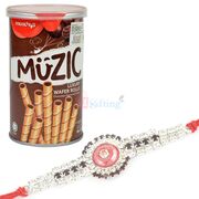MUZIC Luxury Wafer Rolls with Diamond Rakhi Hamper