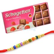 Schogetten Yoghurt Stawberry Chocolate and Color Beaded Rakhi