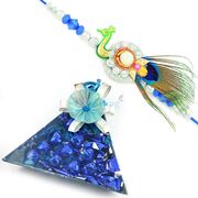 Trangle Shape Homemade Chocolate Box with Peacock Designer Rakhi