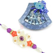 Pearl Rakhi with Designer Homemade Chocolate Box Hamper
