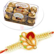 T-16 Ferrero Rocher Box with Pearl Zardosi Work Rakhi Hamper