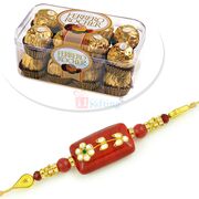 Rakhi with Chocolate Hamper Containing Designer Rakhi and T-16