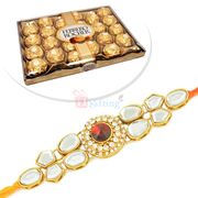 Ferrero Rocher Imported 24 Pcs Chocolate Box with Designer Kundan Rakhi