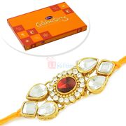Ruby Designer Kundan Rakhi and Small Celebration Box of Chocolates