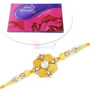Cadbury Big Celebration Box with Deigner Golden Coin Rakhi
